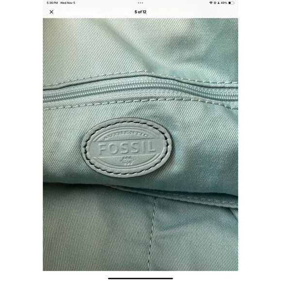 Fossil Sydney Brown sky blue Real Leather Shoulder Tote Shopper Carryall Bag - Picture 5 of 12